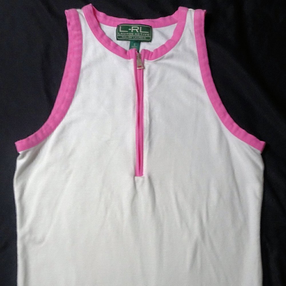 LRL Lauren Active Qtr Zip White Tank Top Small